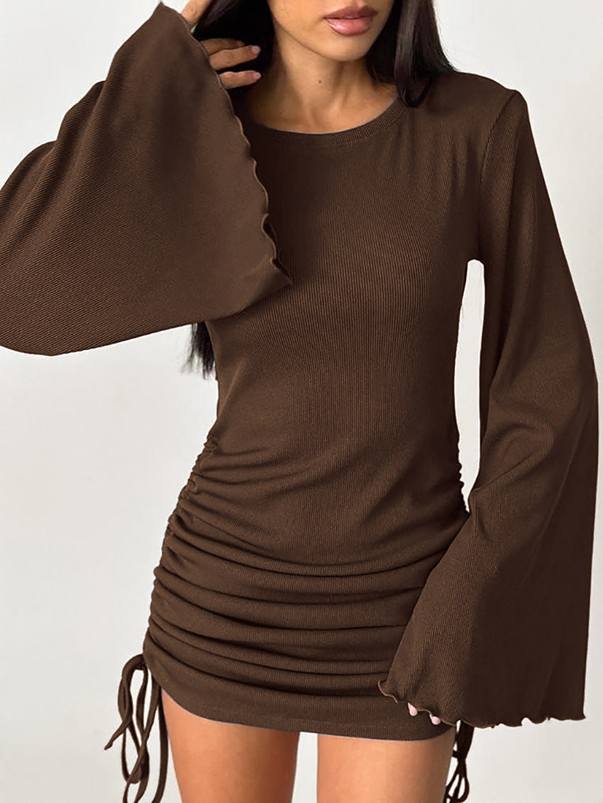 Flare Sleeve Pleated Thermal Lined Dress