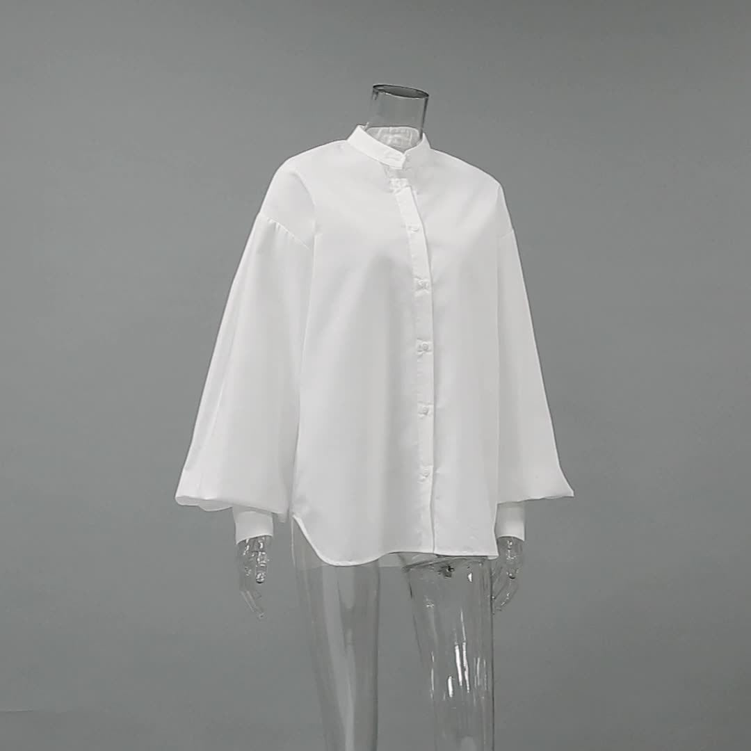 Lapel Lantern Sleeve  Shirt