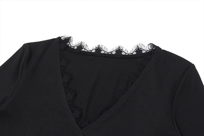 V-Neck Slim-Fit All-Match Solid Color Bottoming Top
