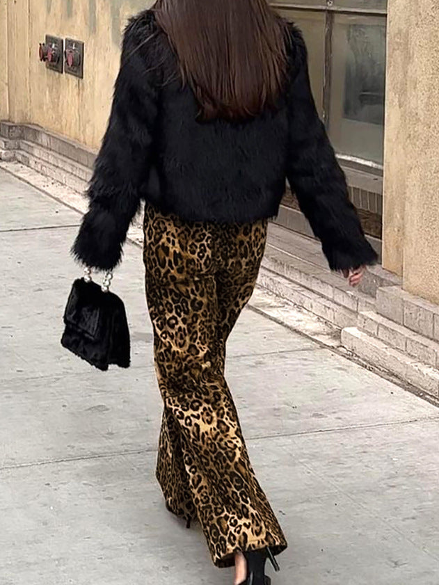 Loose Leopard Print Pocket Casual Pants