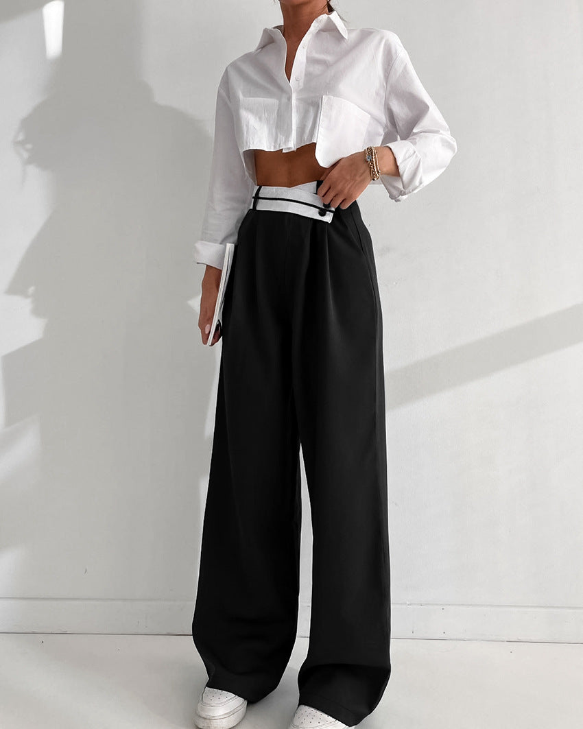 Patchwork Wide Leg High Waisted Pants