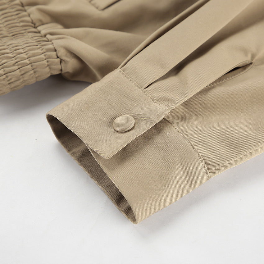 Khaki Lapel Outerwear Jackets