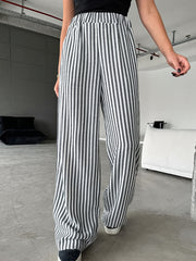 Striped High Waist Elastic Trousers