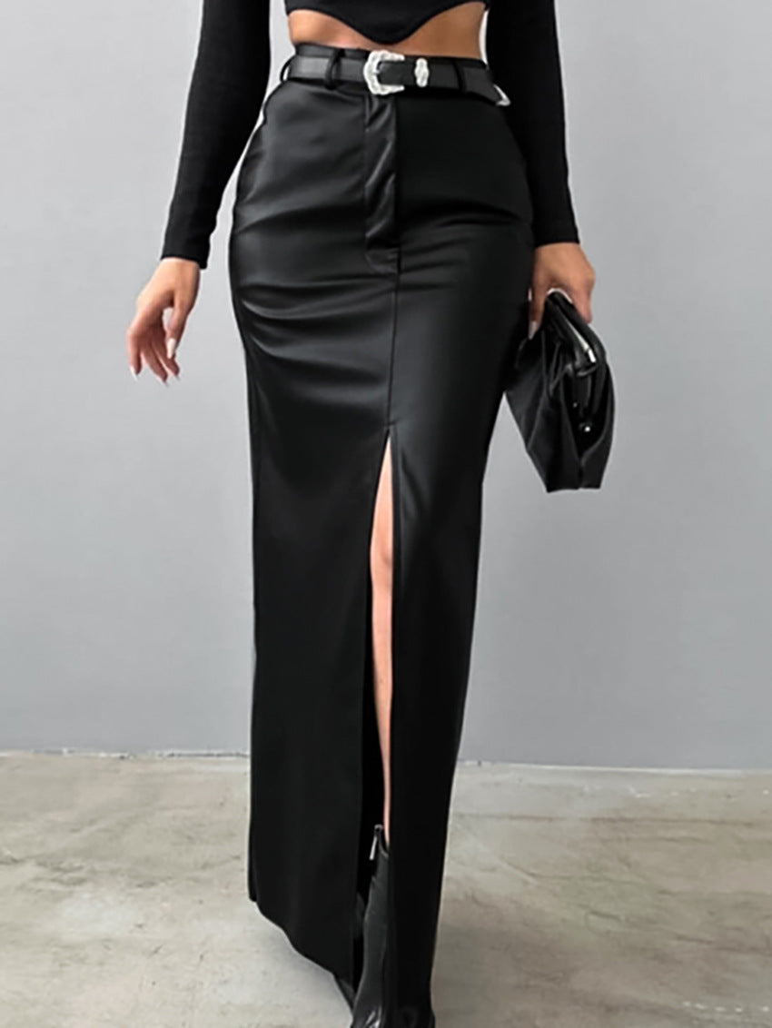 Matte Leather Straight Skirt