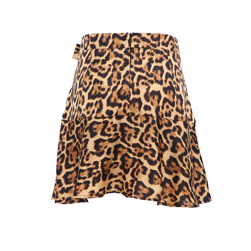 Leopard A-Line Mini Lace-Up Skirt