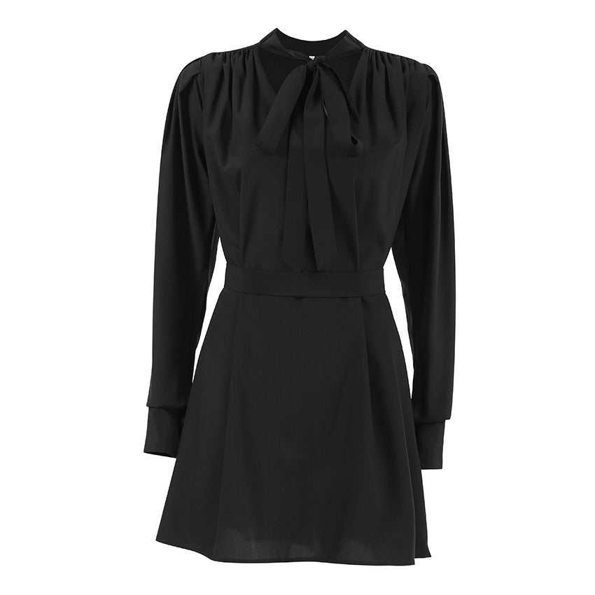 Hepburn Style V-neck Puff Sleeve Dress