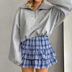 Cotton Blue Plaid Skirt