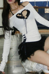 Off Shoulder Heart Design Y2K Top