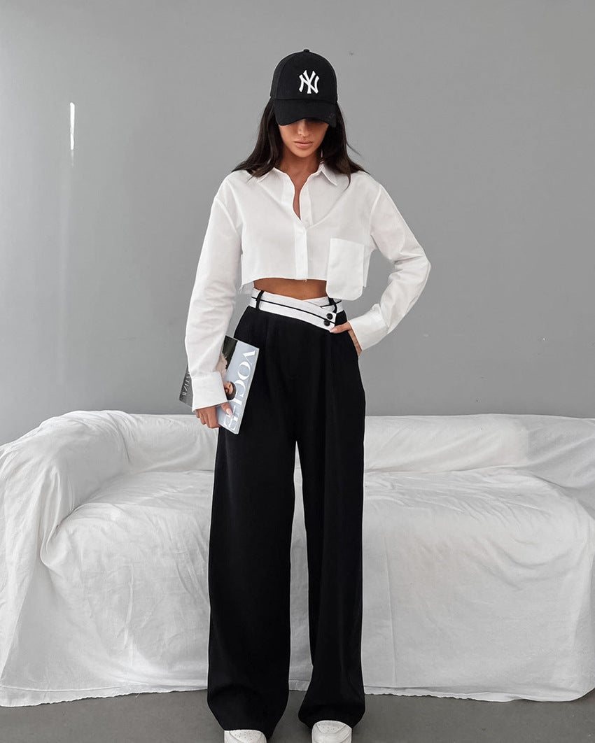 Patchwork Wide Leg High Waisted Pants