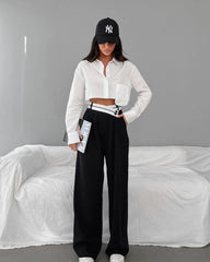 Patchwork Wide Leg High Waisted Pants