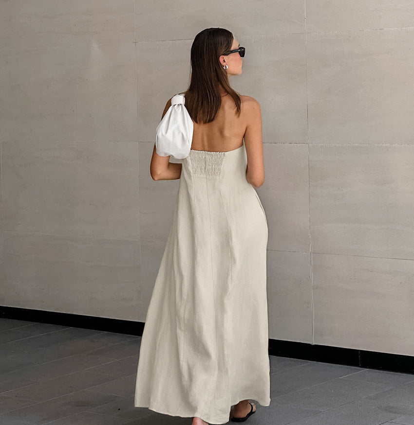 Linen A-Line Strapless Maxi Dress