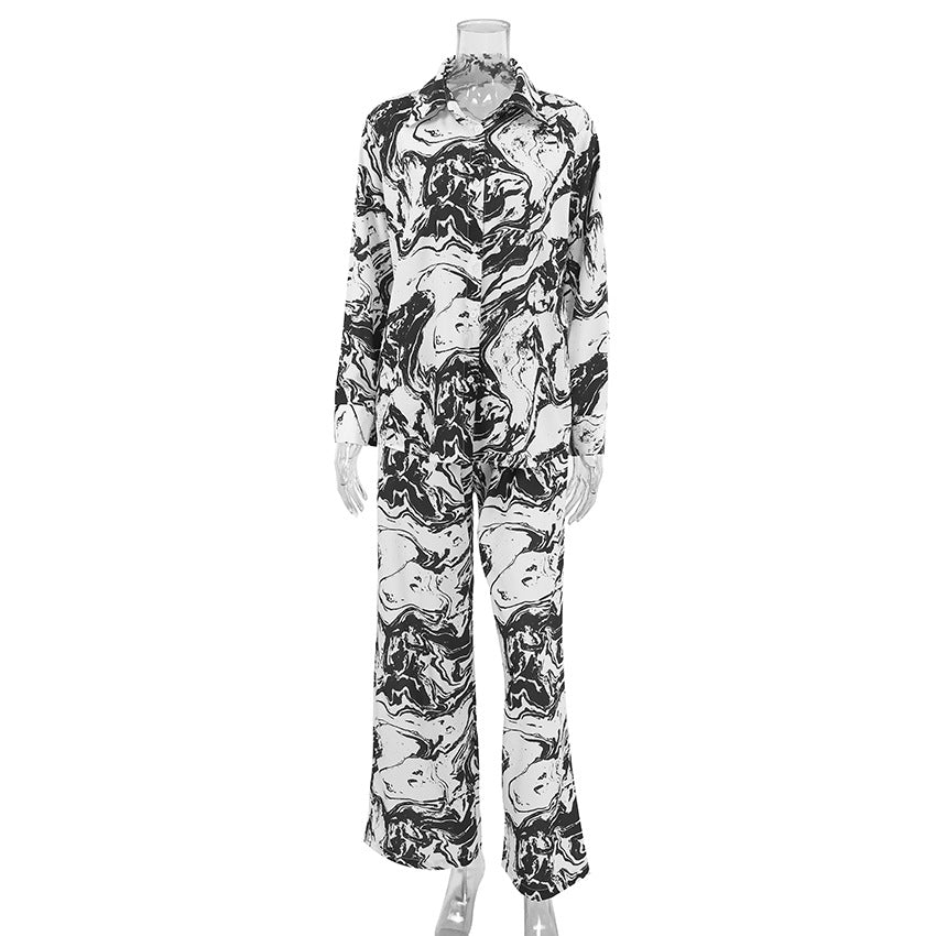 Printed Long Sleeved Trousers Casual Suit