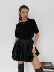 Satin Pleated A-line Mini Skirt