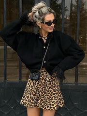 Leopard A-Line Mini Lace-Up Skirt