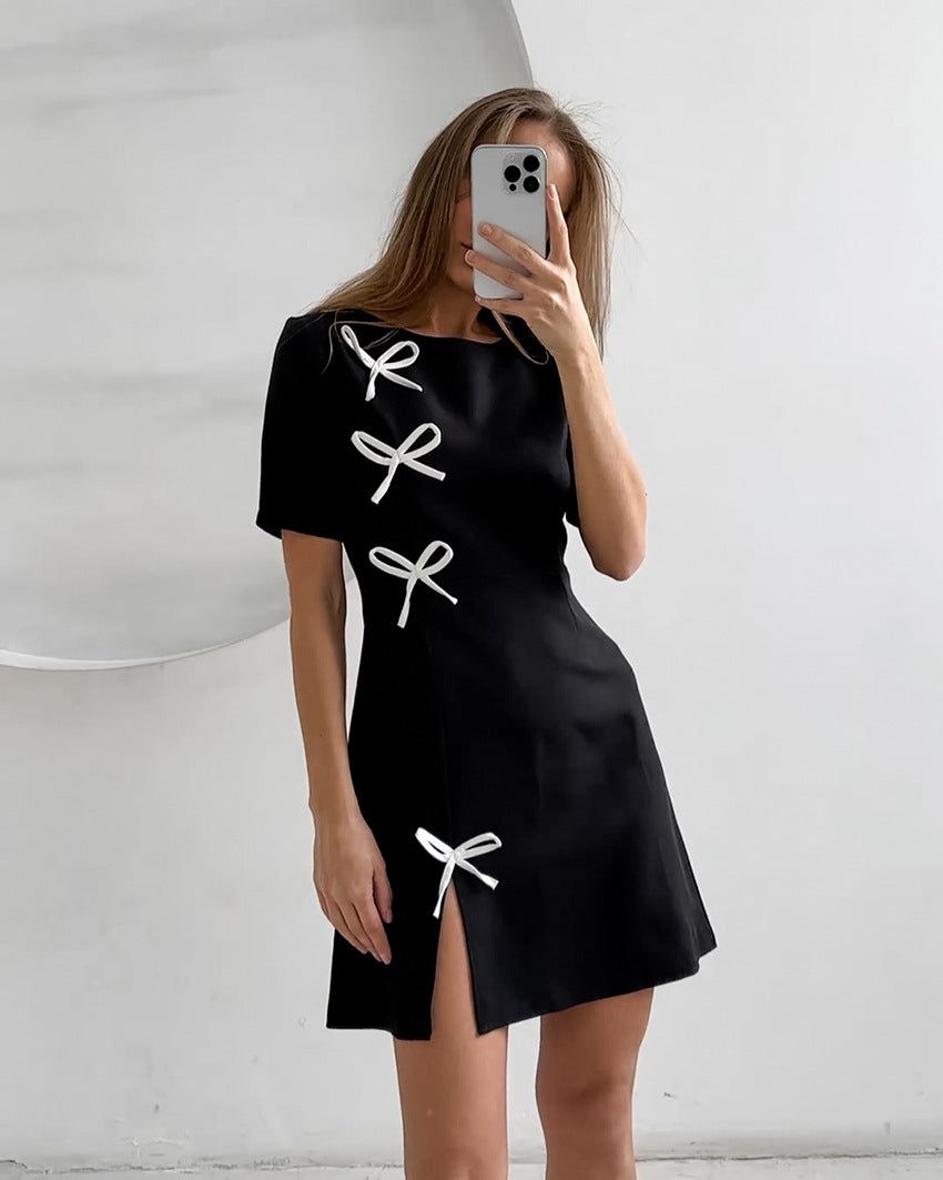 BOW SIDE SLIT MINI DRESS