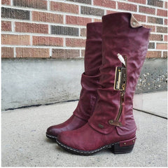 Zipper PU Leather Boots