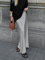 Gray Satin High Waist Mermaid Maxi Skirt