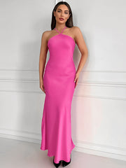 Satin Sleeveless Halter Maxi Dress