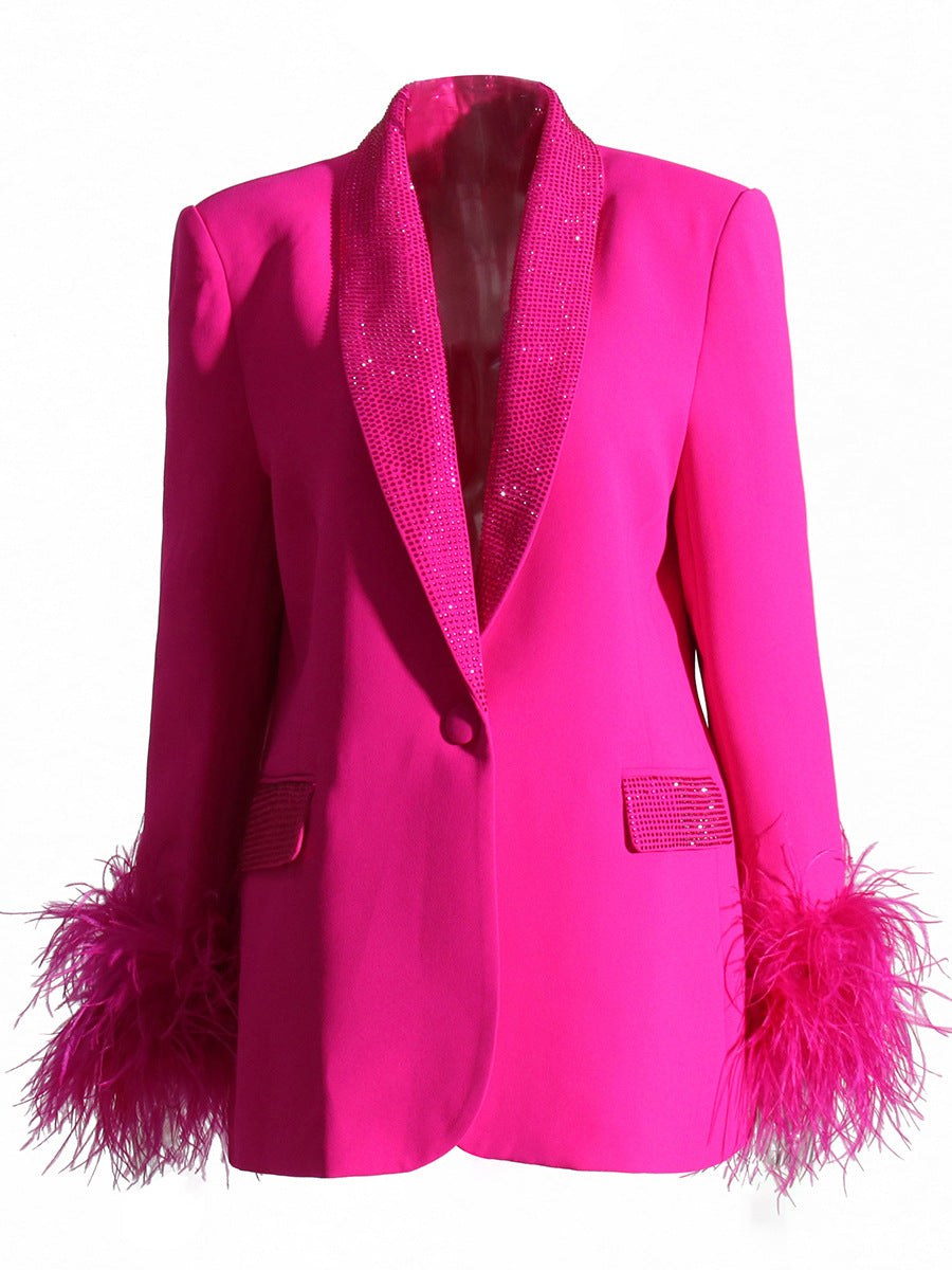 Shawl Lapel Feathered Cuff Blazer