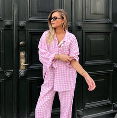 Pink Plaid Loose Set