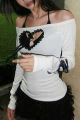 Off Shoulder Heart Design Y2K Top