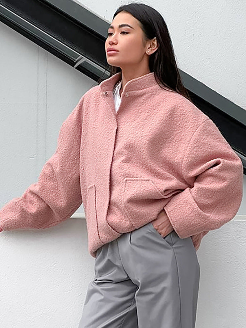 Woolen Pink Pockets Coat