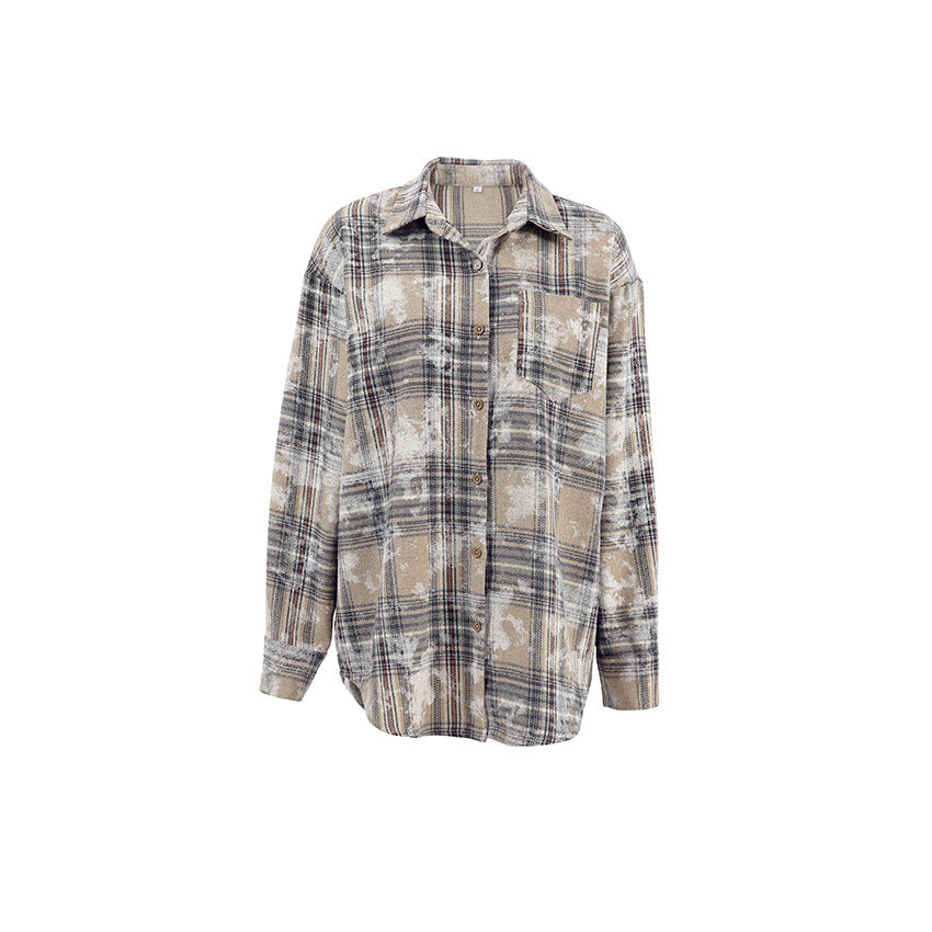 Vintage-Inspired Brushed Plaid Oversized Shirt
