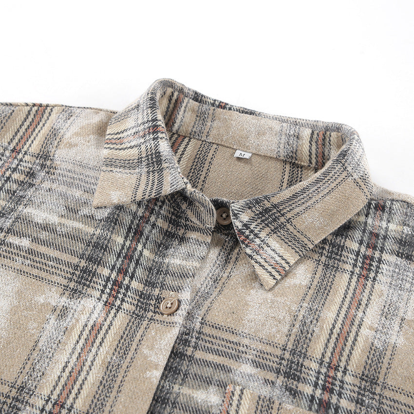 Vintage-Inspired Brushed Plaid Oversized Shirt