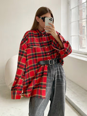 Retro Plaid Loose Long Sleeved Shirt