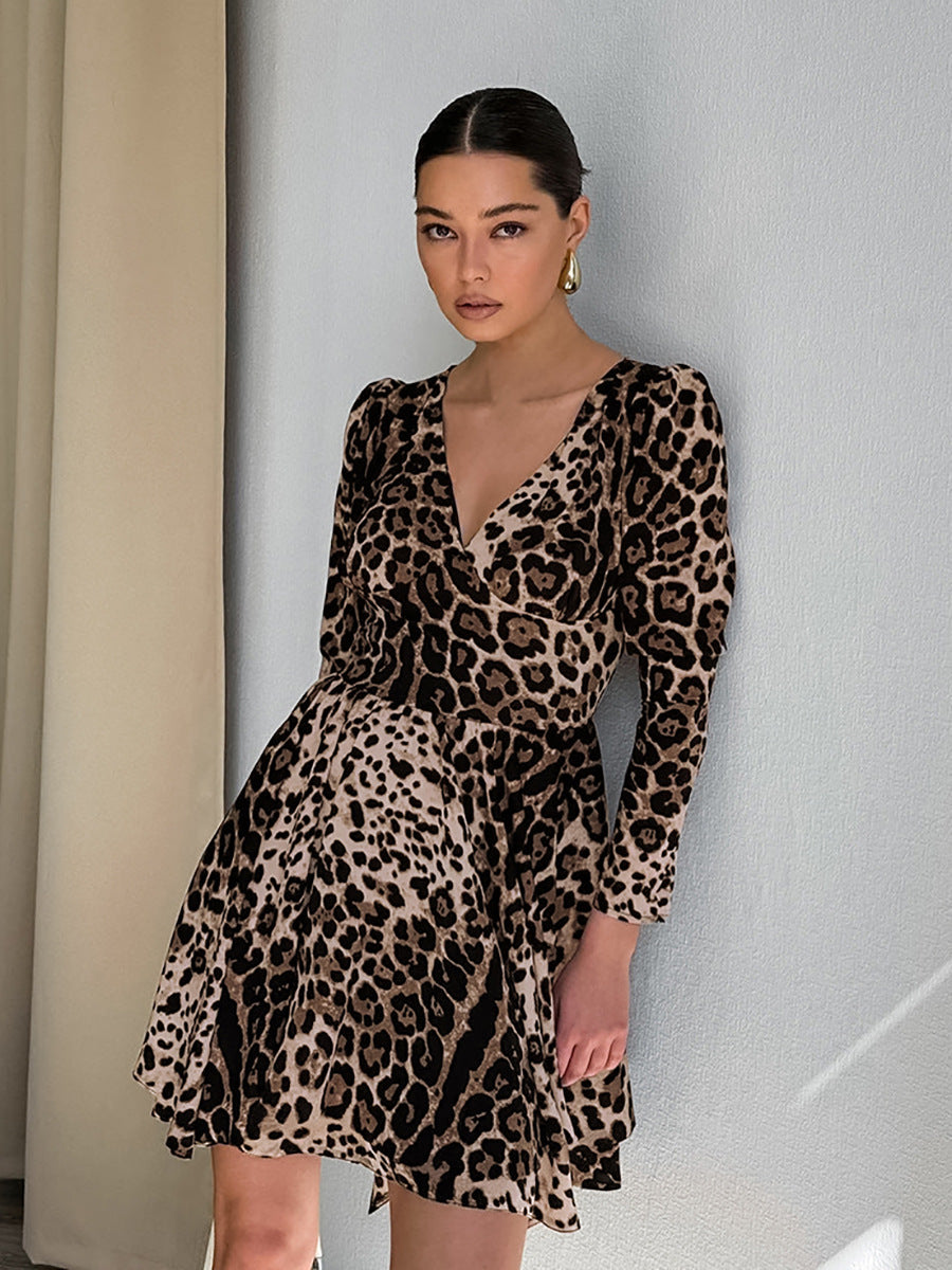 Leopard Print V-neck Slim Fit Dress