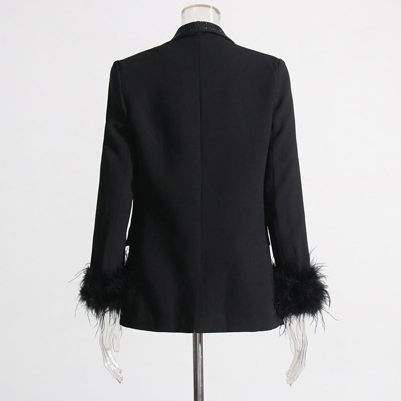 Shawl Lapel Feathered Cuff Blazer