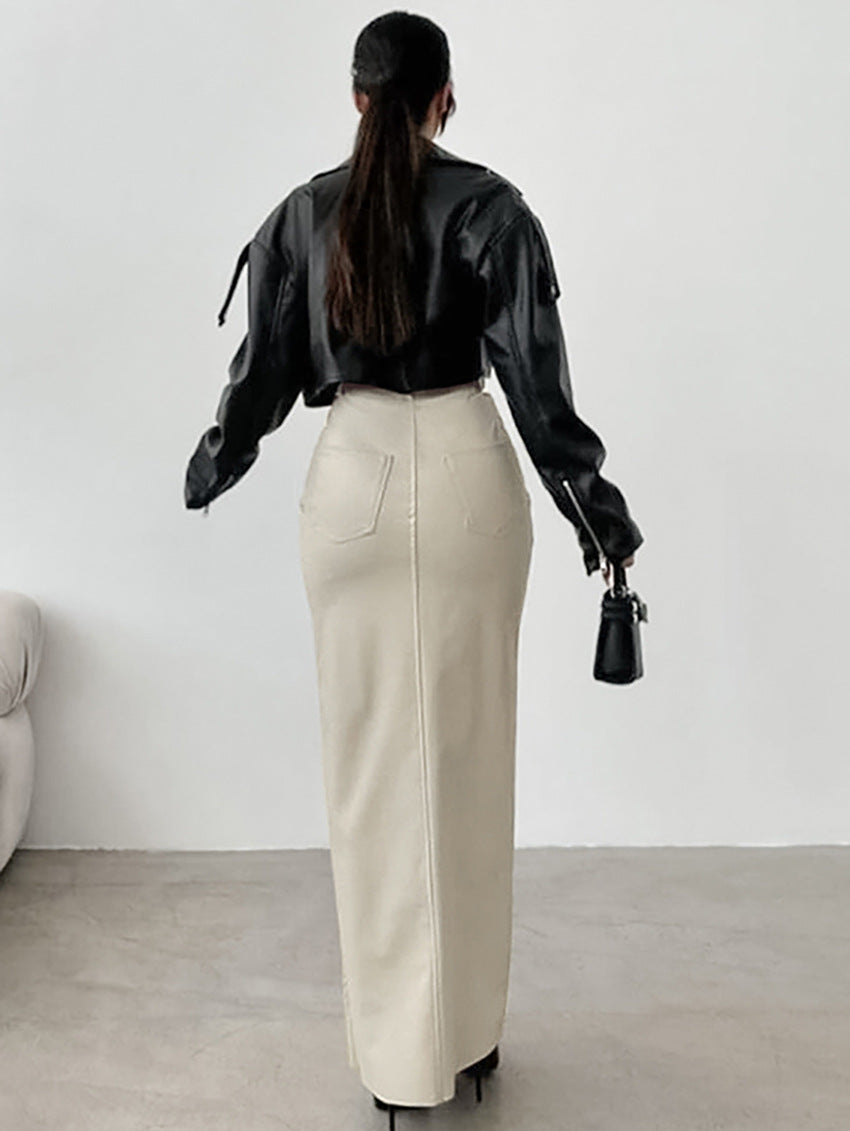 Matte Leather Straight Skirt