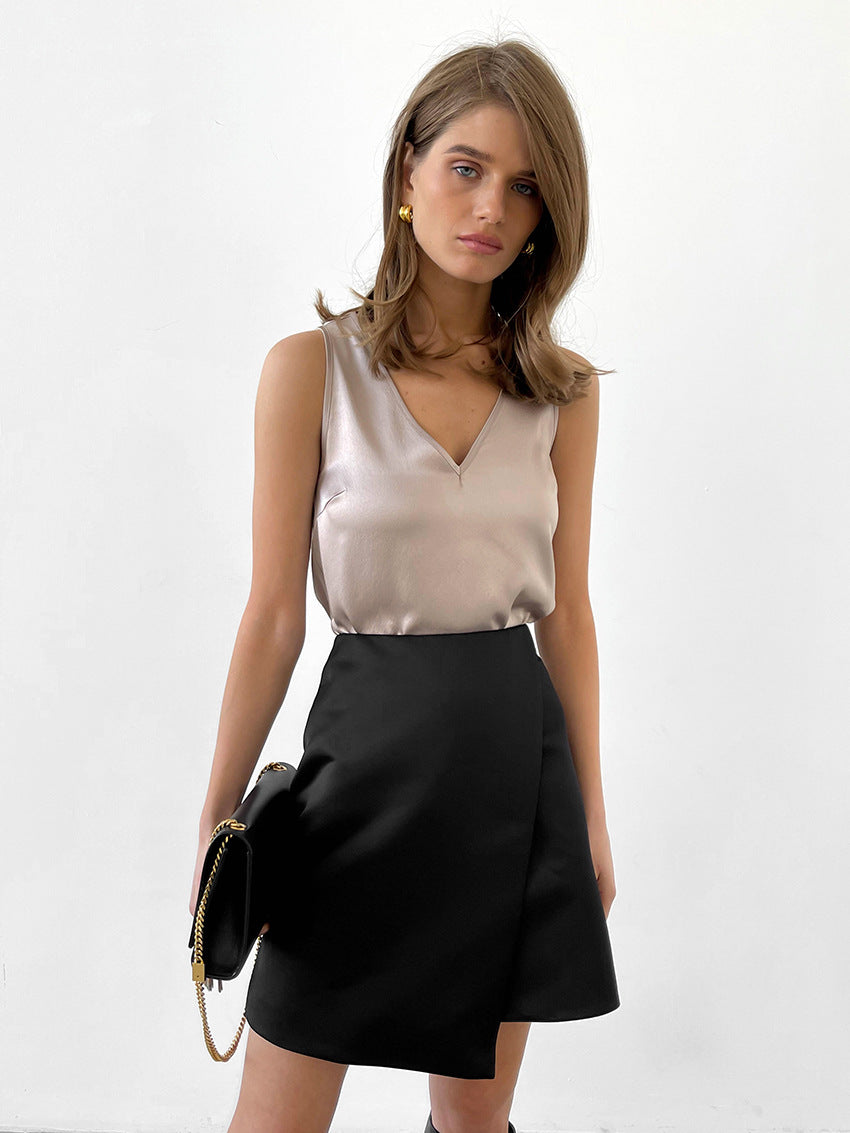 Asymmetric Design A line Satin Skirt