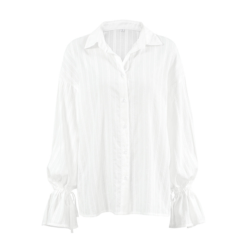 Striped Button-Up Shirt with Flared Cuff Detailing