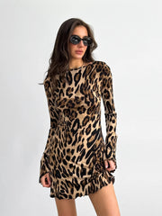 Leopard Print Long Sleeve Mini Dress