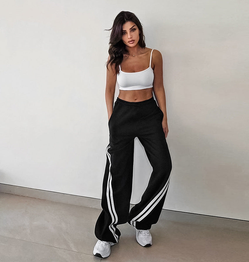 Drawstring Side Contrast Striped Pants