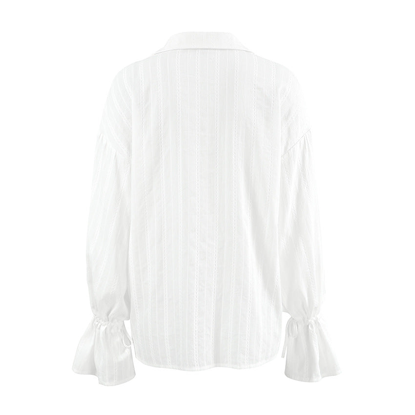 Striped Button-Up Shirt with Flared Cuff Detailing