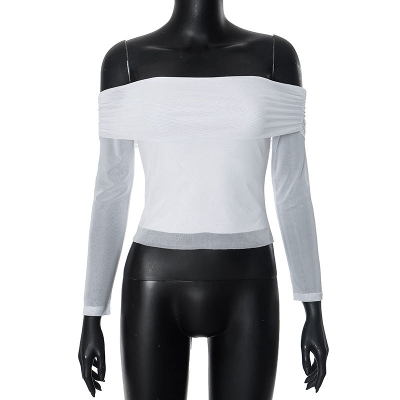 Off Shoulder Long Sleeve White Tees