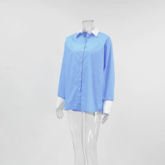 Blue And White Lapel Long Sleeves Shirts