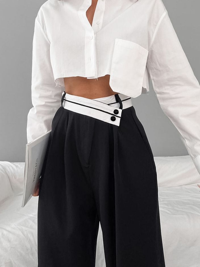 Patchwork Wide Leg High Waisted Pants