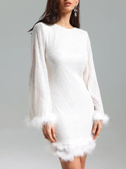 Sequins Feather Backless Dress