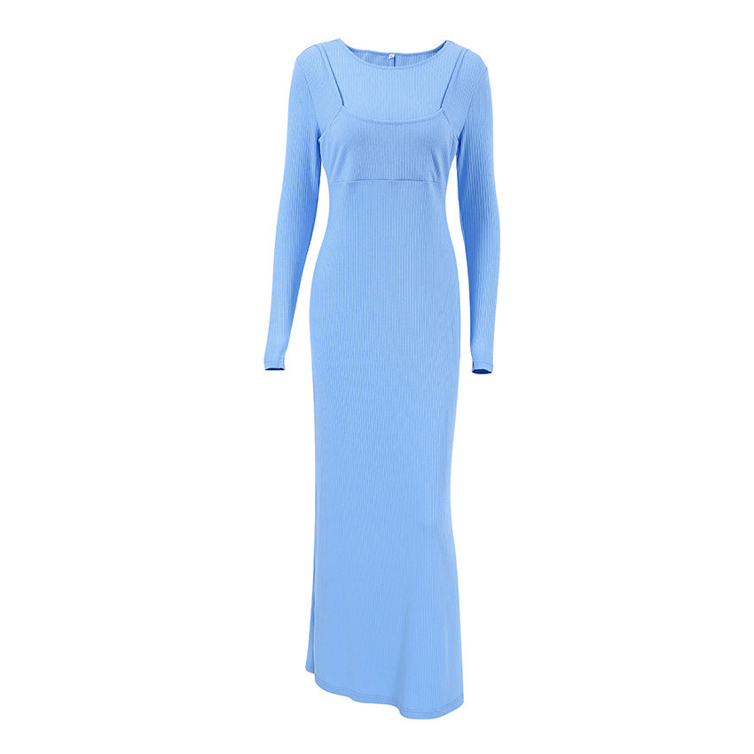 Elegant Stretch Straight Autumn Slit Maxi Dress