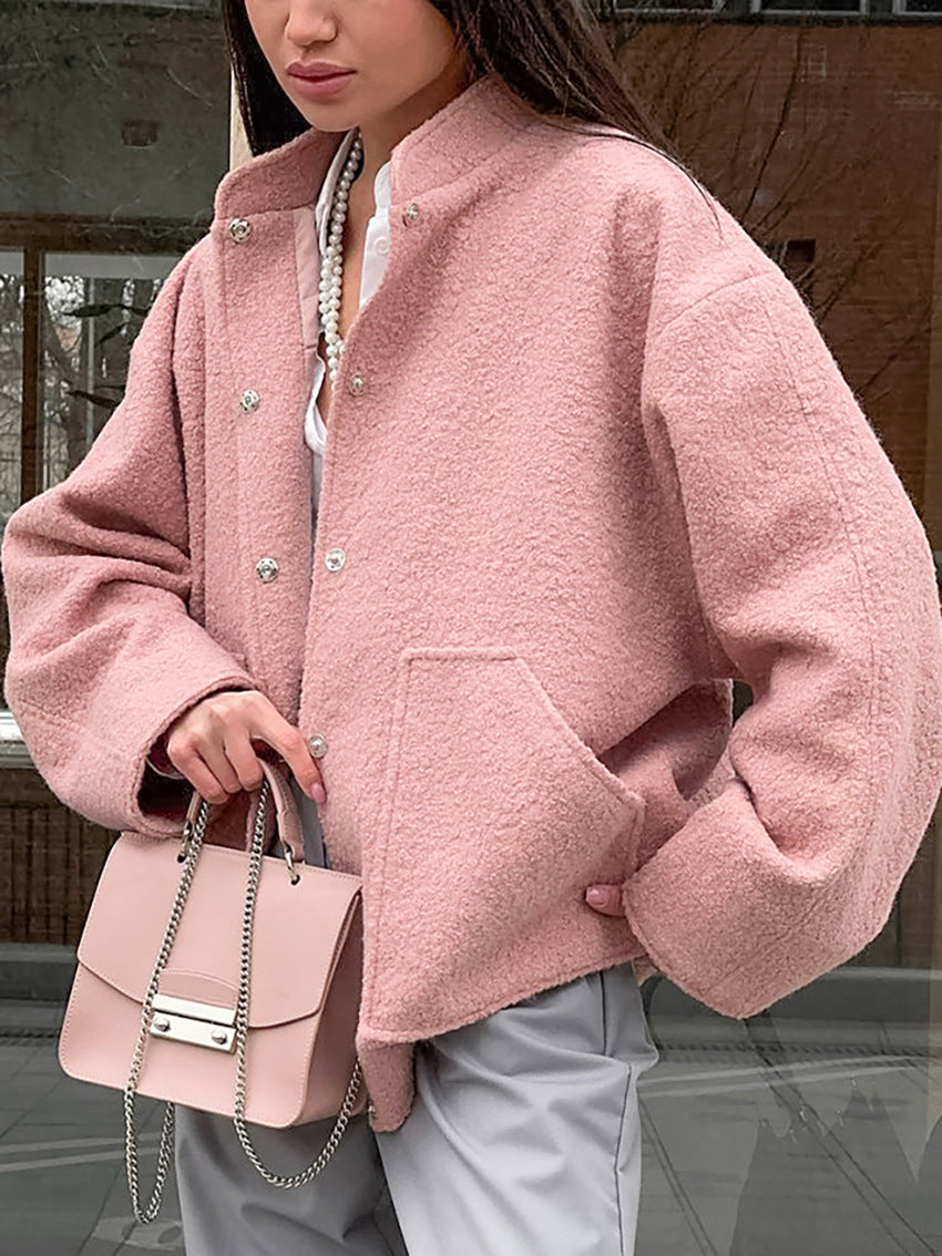 Woolen Pink Pockets Coat