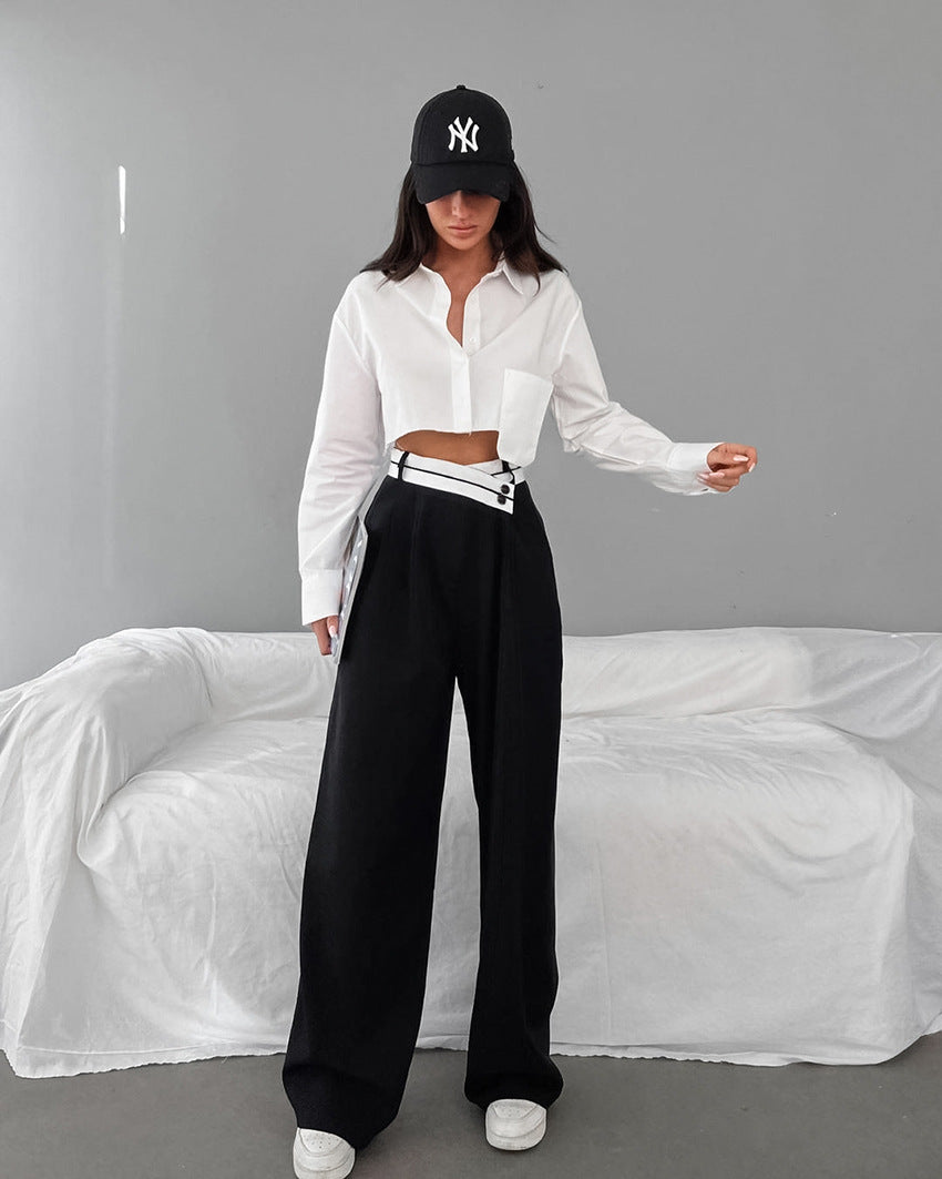 Patchwork Wide Leg High Waisted Pants