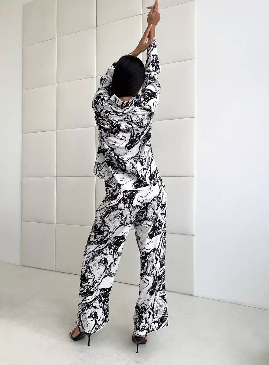 Printed Long Sleeved Trousers Casual Suit