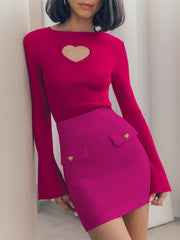 Pink High Waist Flap Detail Straight Skirt