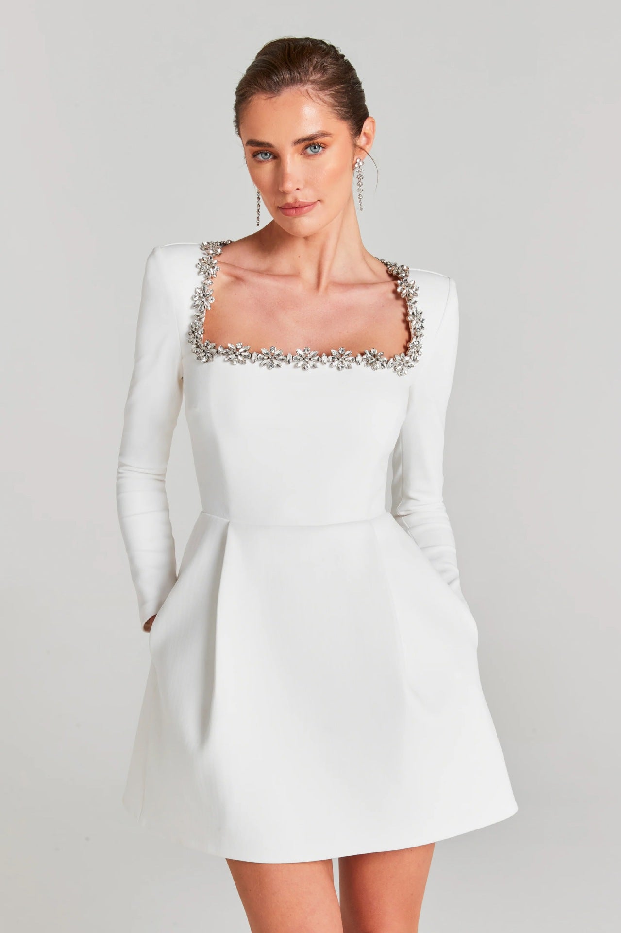 Long Sleeve A Line Rhinestone Dress