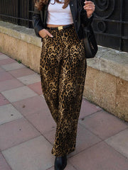 Loose Leopard Print Pocket Casual Pants