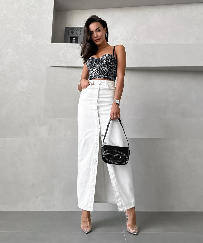 Button Down Cotton Maxi Skirt