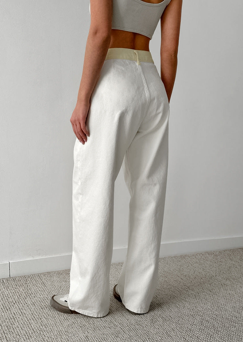 Contrast Color Straight Pants With Pockets